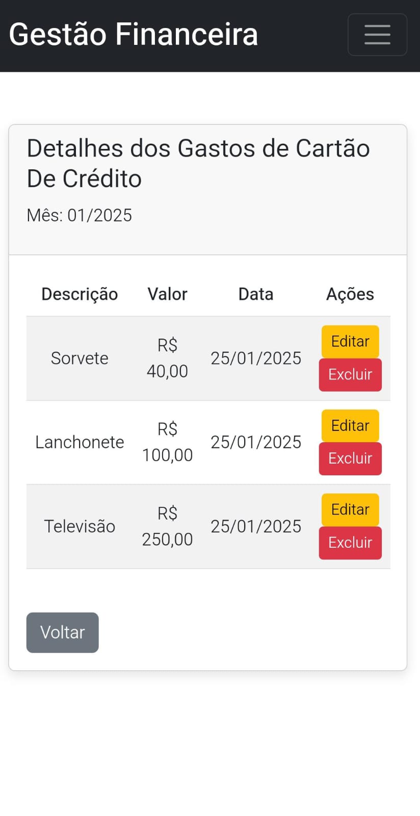Lançamento de Gastos Parcelados